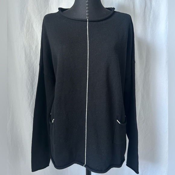 Elliott Lauren Sweaters - Elliot Lauren Black & White Cotton Cashmere Long Sleeve Sweater Size Medium